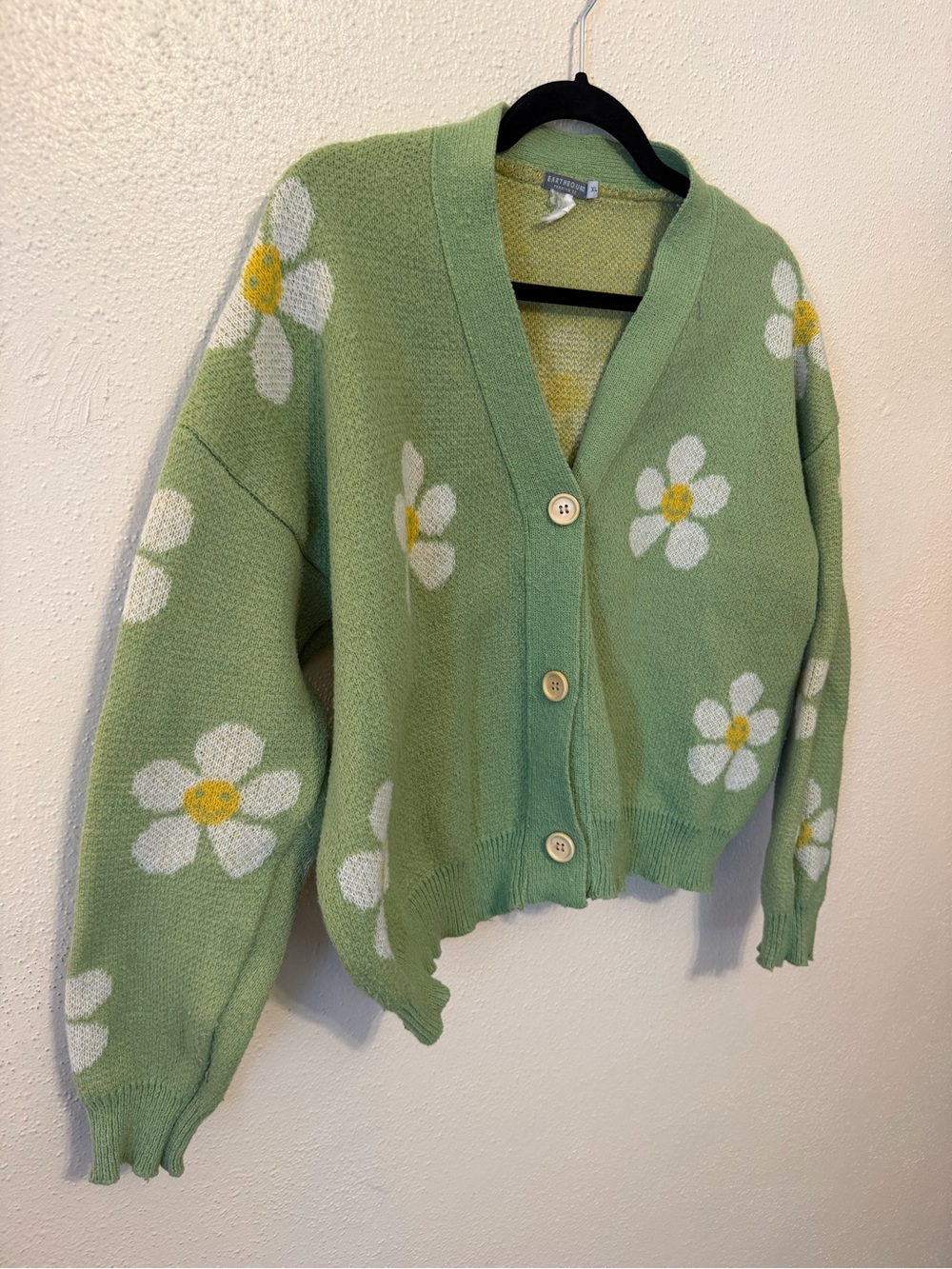 Earthbound Sage Green Daisy Knit Cardigan Sweater - Picture 3 of 7